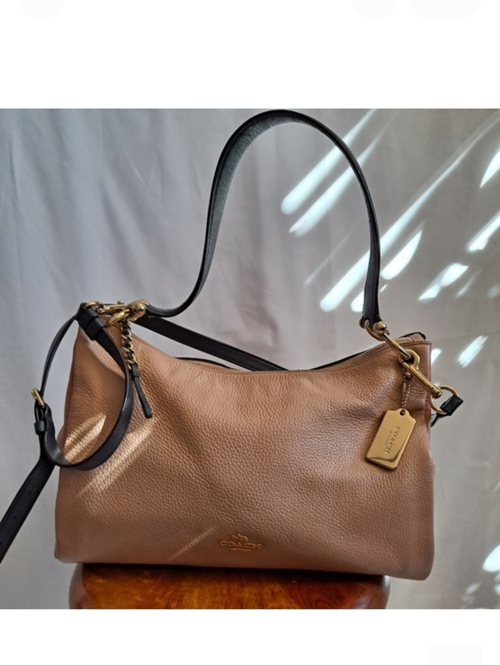 Coach Pink And Beige Pebbled Leather Mia Bag